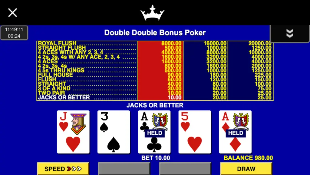 DraftKings video poker 1