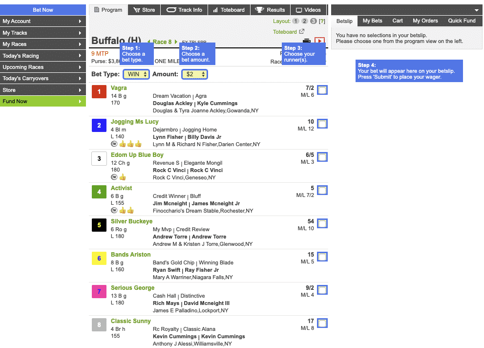 NYRA Bets interface