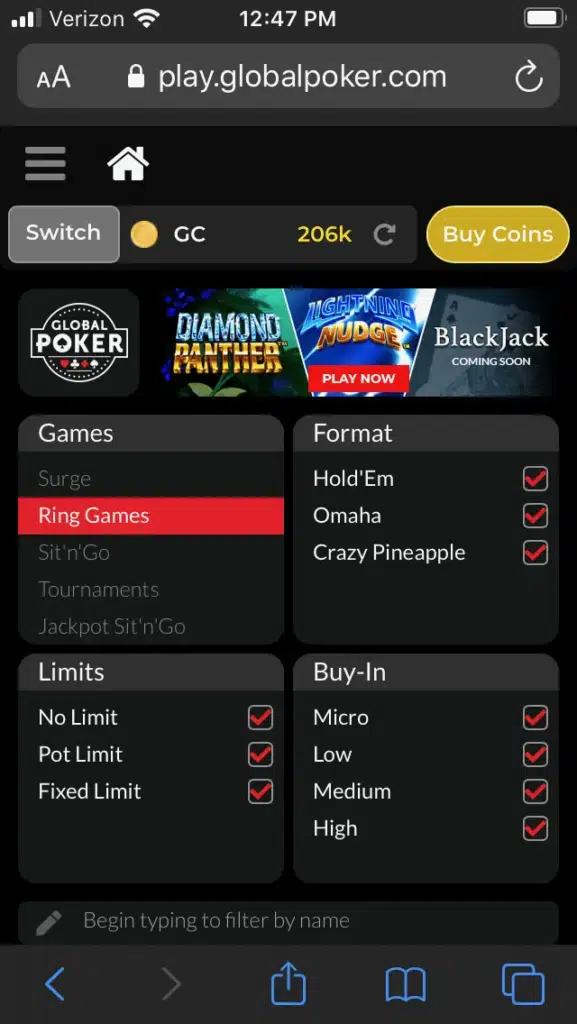 Global Poker mobile 1