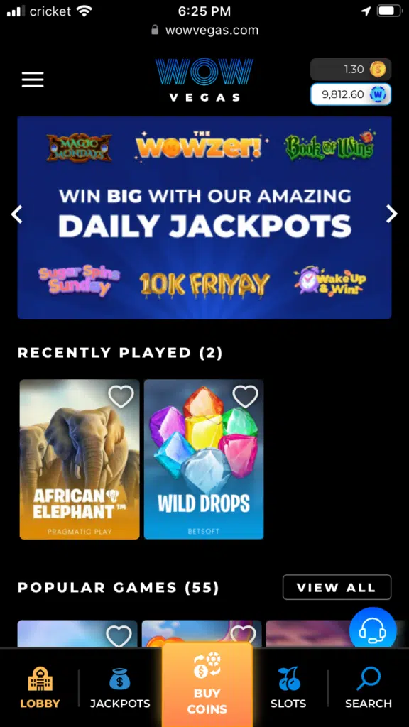 WOW Vegas Casino app 1