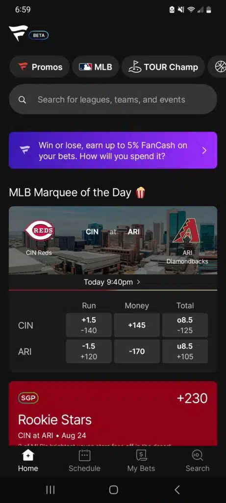 Fanatics Sportsbook app 1