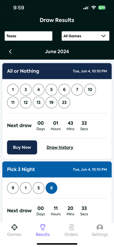 Jackpot lottery app results