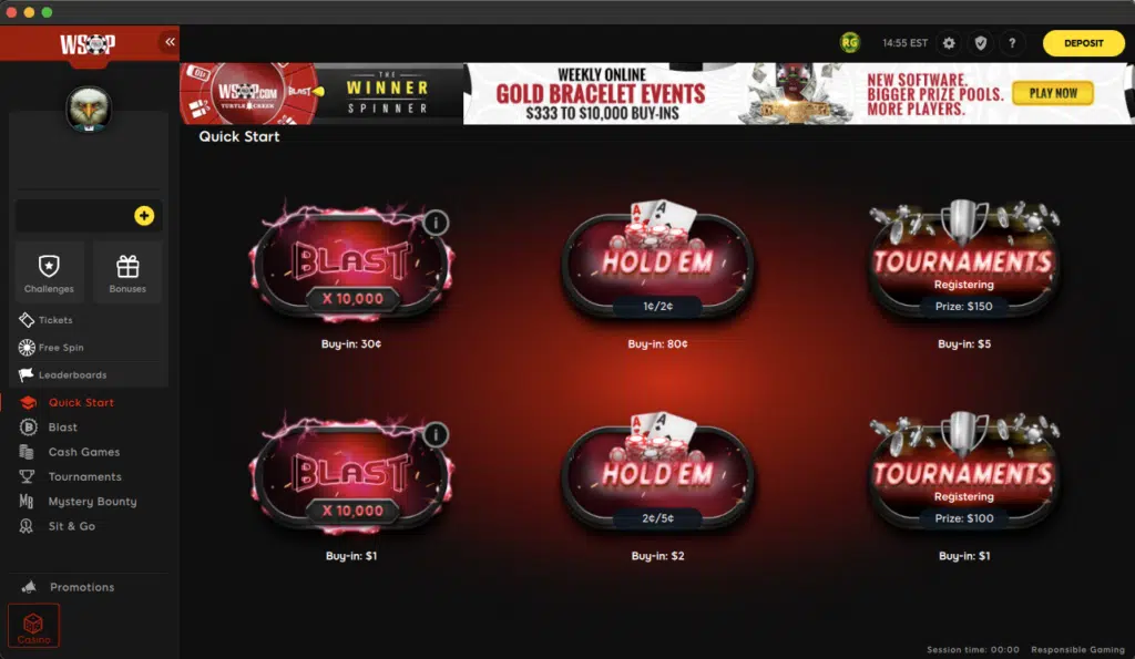 WSOP Online quick start lobby