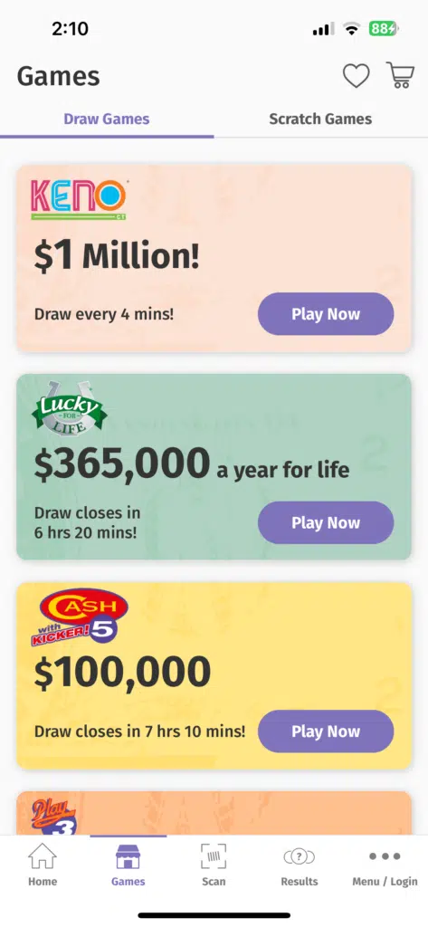 CT Lottery app games