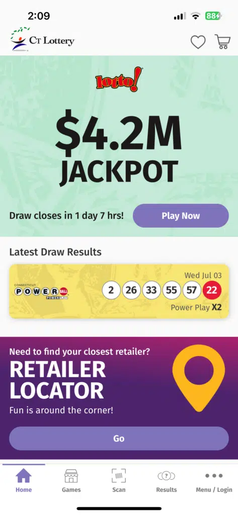 CT Lottery app screenshot