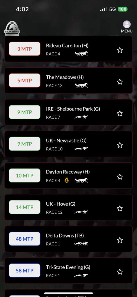 Iron Bets Racing app tracks