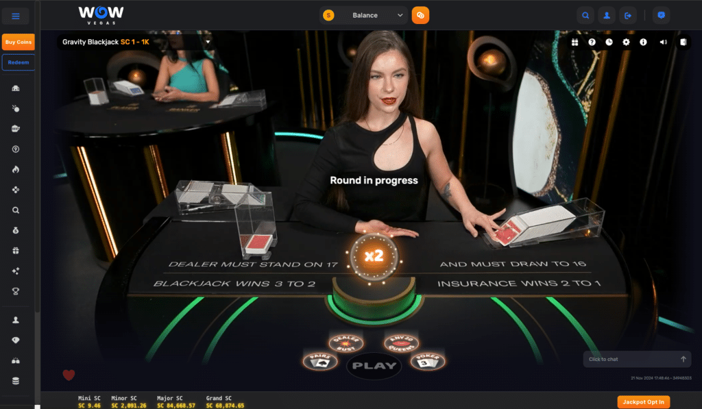 WOW Vegas live dealer blackjack